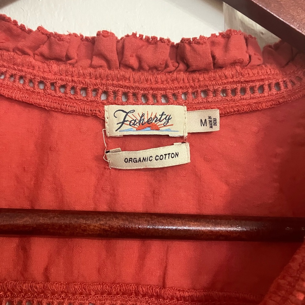 Faherty Willa Button Down Peasant Blouse Coral Boho Cottagecore Fairy - Picture 10 of 10